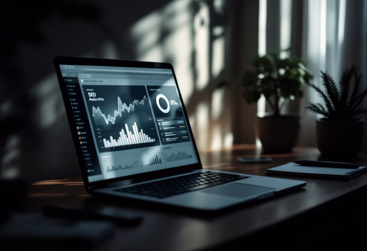 SEO analytics dashboard on a laptop for a Tampa small business